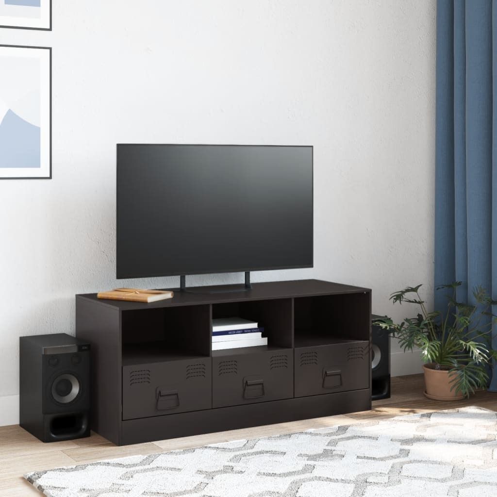 "Winterschlussverkauf "TV-Schrank Industriestil - CLORIS - Fernsehenschrank - Schwarz 99x39x44 cm Stahl - DEMöbel3893236