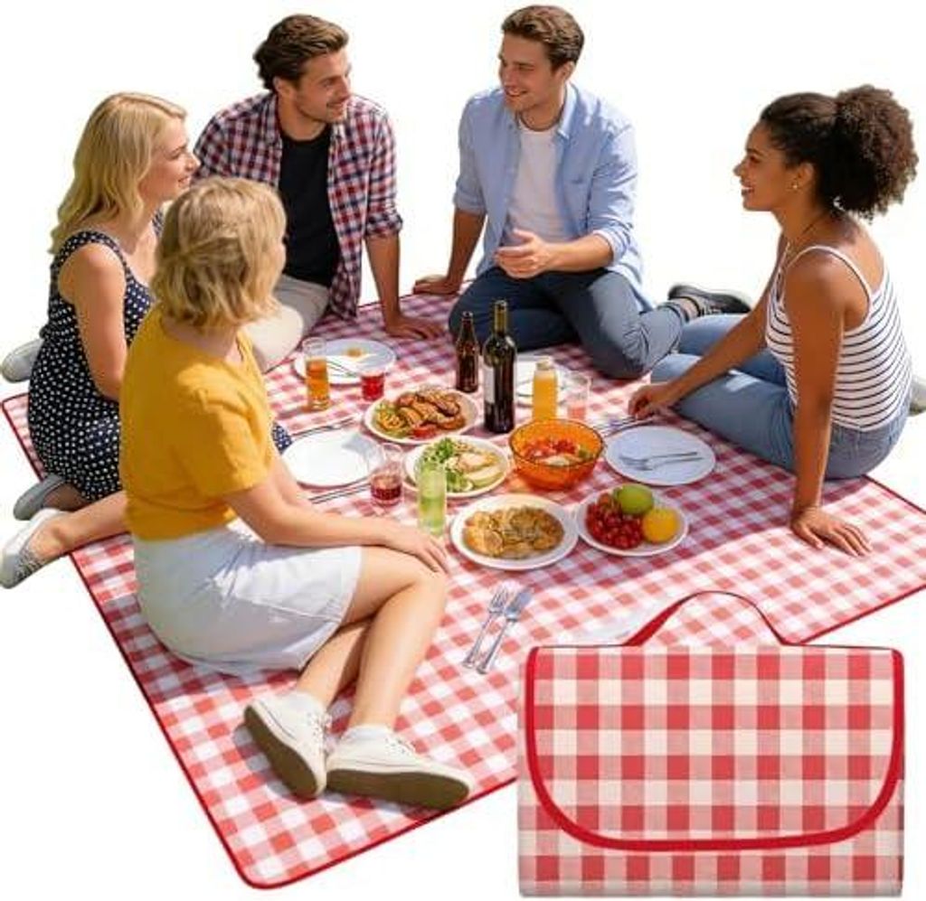 Picknickdecke 200x200cm, Wasserdicht & isolierend, mit Tragegriff, Faltbare Strandmatte, Campingdecke, Picknickdecken - Outdoor Stranddecke für Pi...