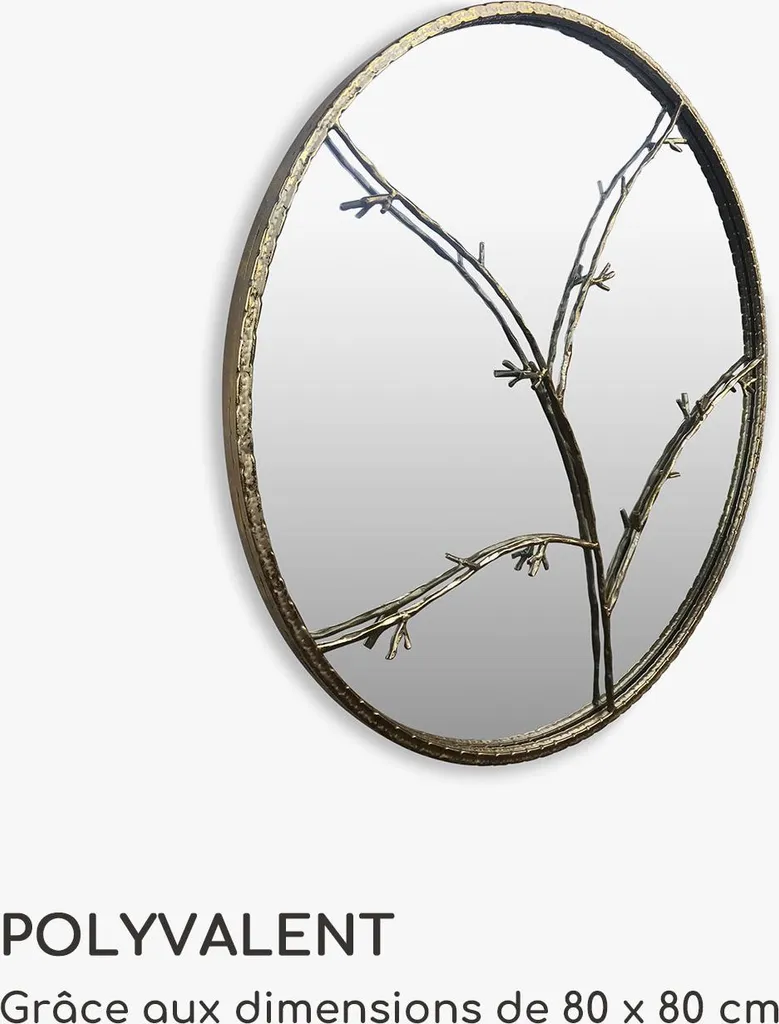 Miroir mural design branches Berkeley - Cadre métal robuste de 80 cm