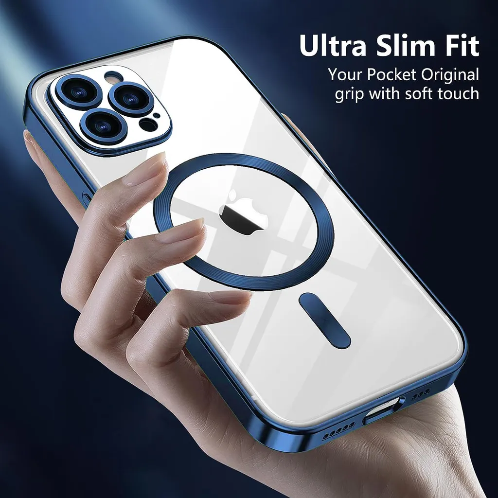 Doupi UltraSlim Custodia Per IPhone 12 Pro Max (6,7'') - Satinato Fine Feather Blu Semi-trasparente - Ricarica Wireless