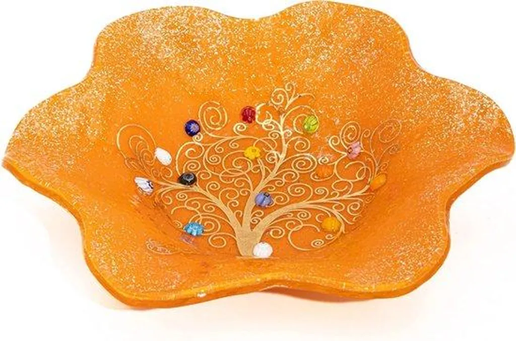 Coupe en verre de Murano fait main décorée de murrines et feuilles d'or