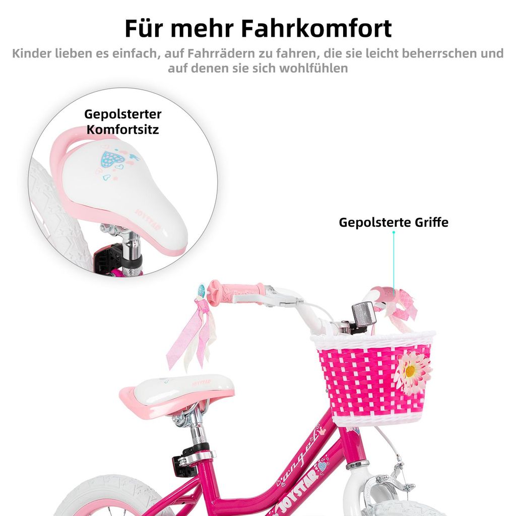 Vélo Enfant HILAND Sentry 16/18 Pouces – Frein à Main Et Rétropédalage, Porte-bagages, Béquille, Réflecteurs – 4-8 Ans, Noir/blanc