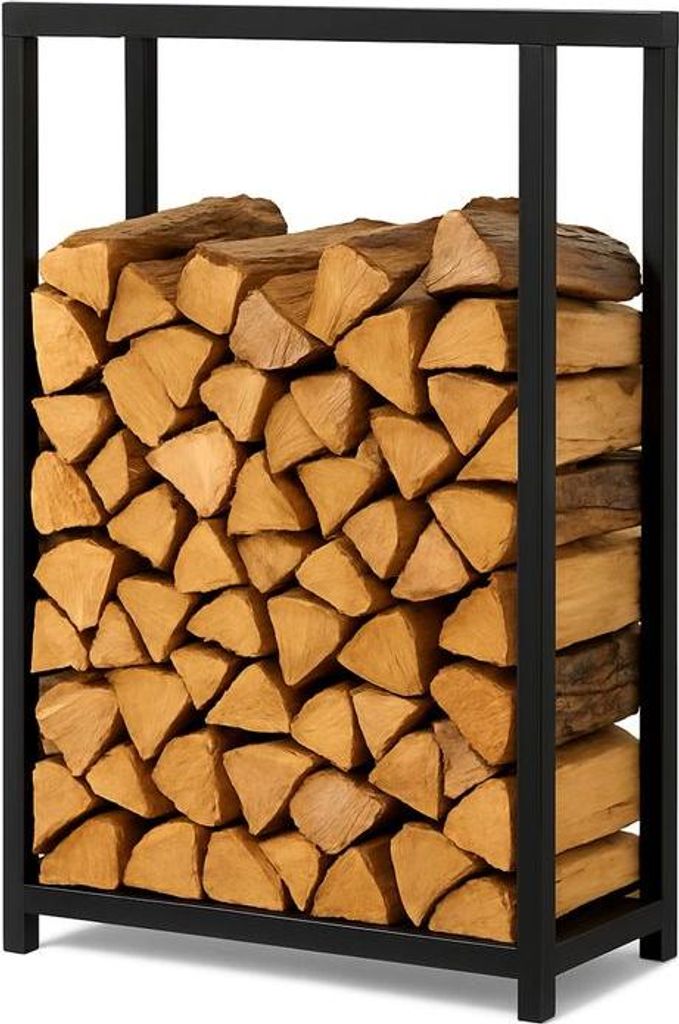 Kaminholzregal Brennholzregal Pulverbeschichteter Stahl 100×25×100 cm Schwarz matt 130 kg Tragkraft Feuerholzregal Kaminholzhalter