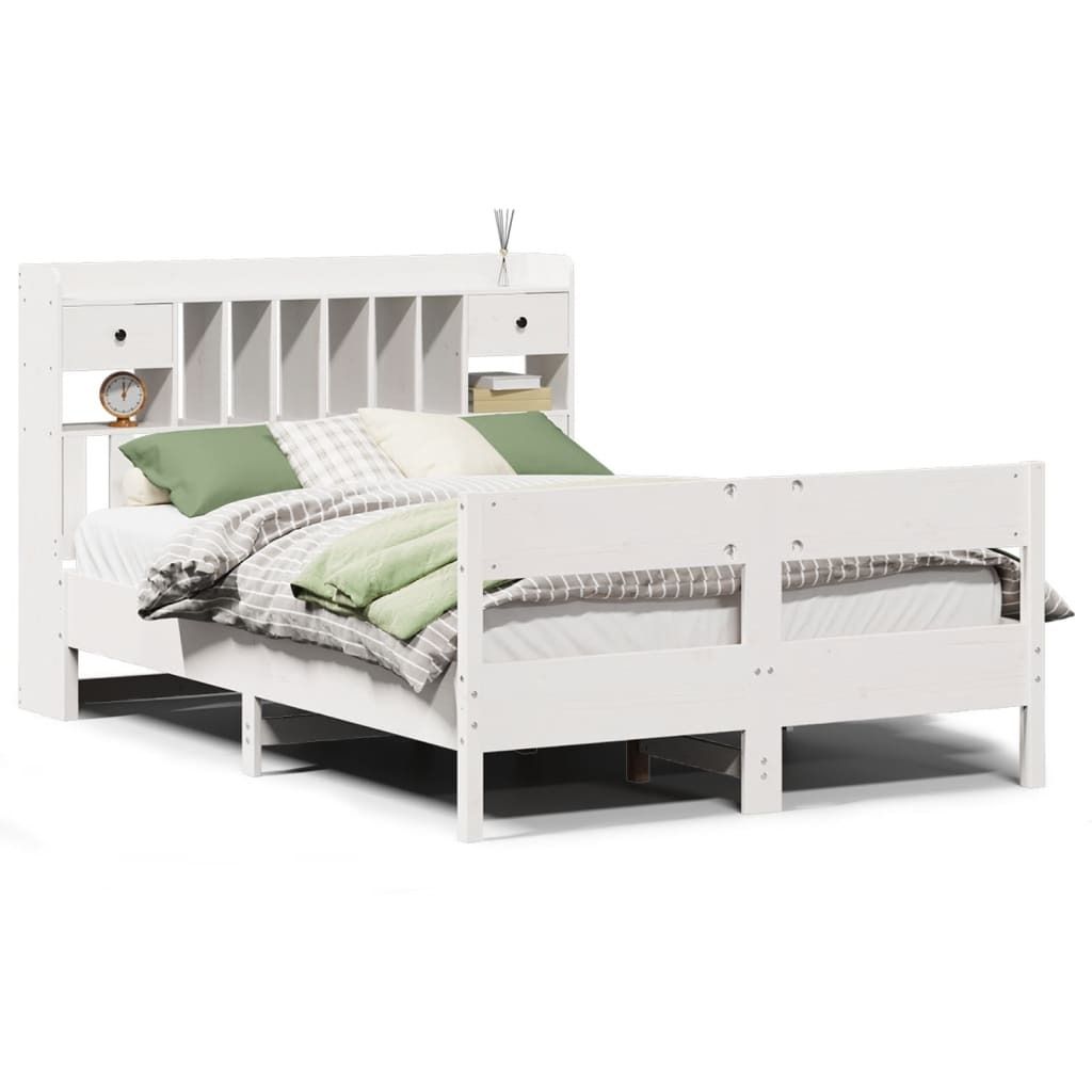 "WINTER SALE"Massivholzbett Modernes/Doppelbett - Polsterbett Erwachsene/r /Kind - mit Regal ohne Matratze - Weiß 160x200cm Kiefer - Klassische Be...