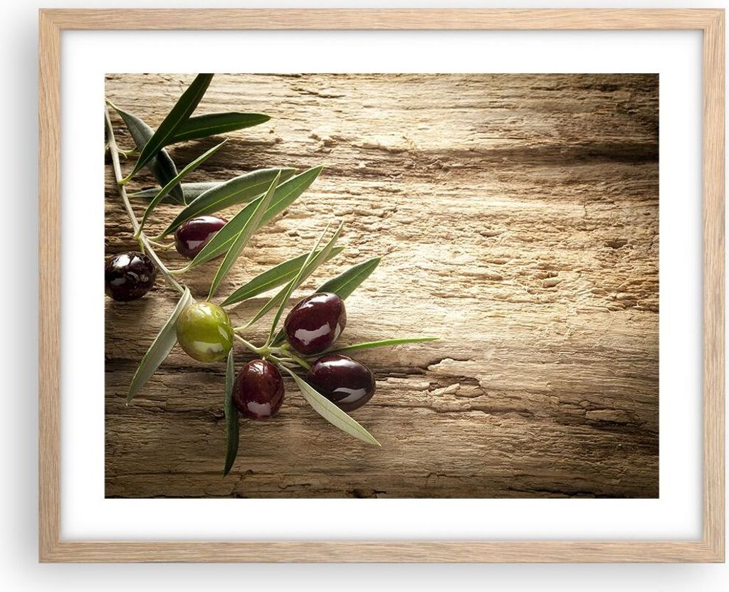 Gerahmtes Poster - Rahmen in heller Eiche - Oliv italien aroma diät - 50x40 cm - Wand Bild - Wanddeko - Wandbilder - Wandposter - Bilderrahmen - B...
