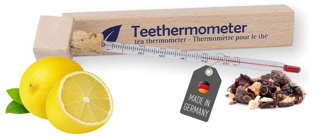 Teethermometer in Holzbox Analog Teewasser Kochthermometer Produktbild 