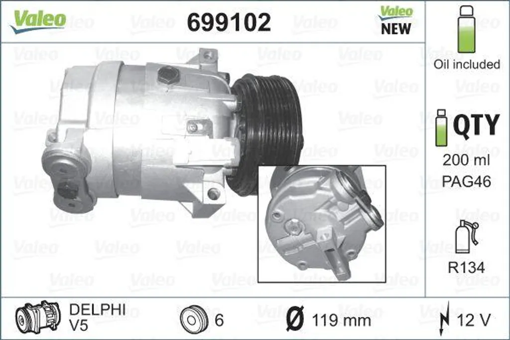 Compresseur de climatisation Valeo 699102 haute fiabilité OE 1854144
