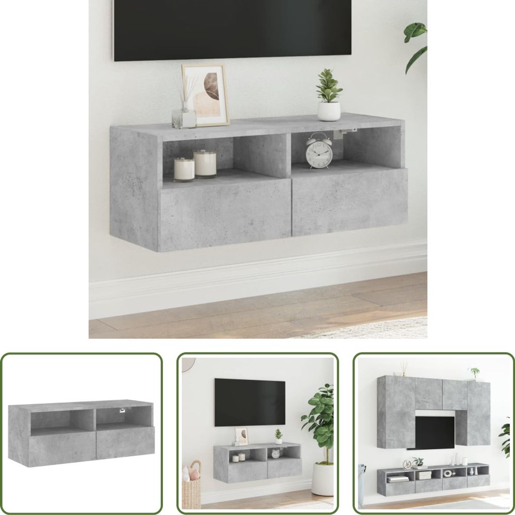 The Living Store TV-Wandschrank Betongrau 80x30x30 cm Holzwerkstoff