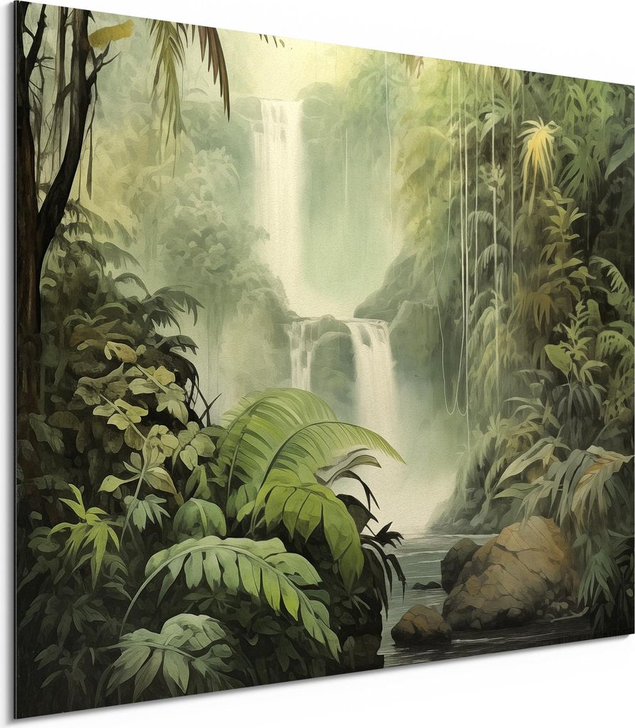 DEQORI Alu-Dibond Bild Weiß 80x60 cm 'Das grüne Paradies' Wandbild Metall dünn Design