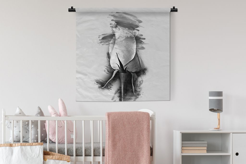 MuchoWow® Wandteppich Wandbehang Rosen - Blumen - Bleistift Produktbild 