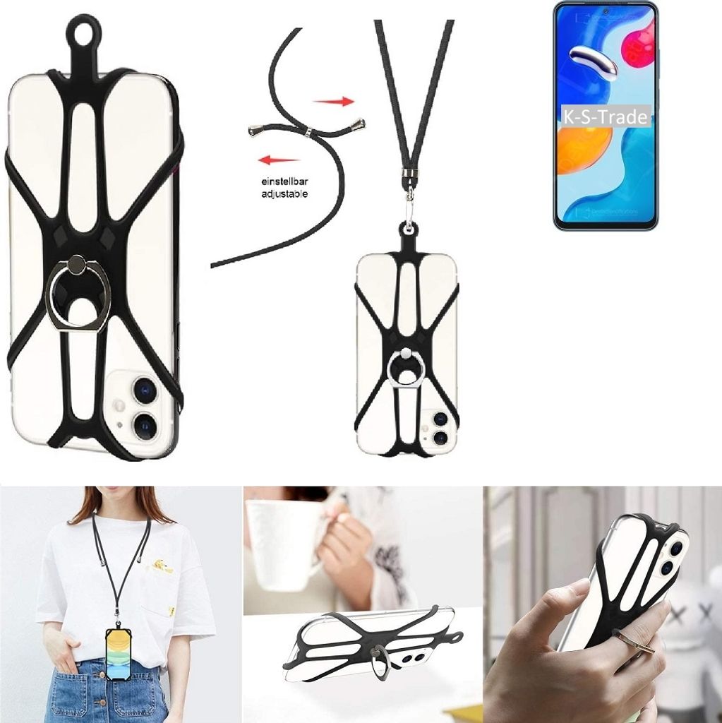 K-S-Trade 3in1 Handykette Handyband Handykordel Halsband Smartphone-Ring Handy-Ring kompatibel mit Xiaomi Redmi Note 11S Global Fingerhalterung