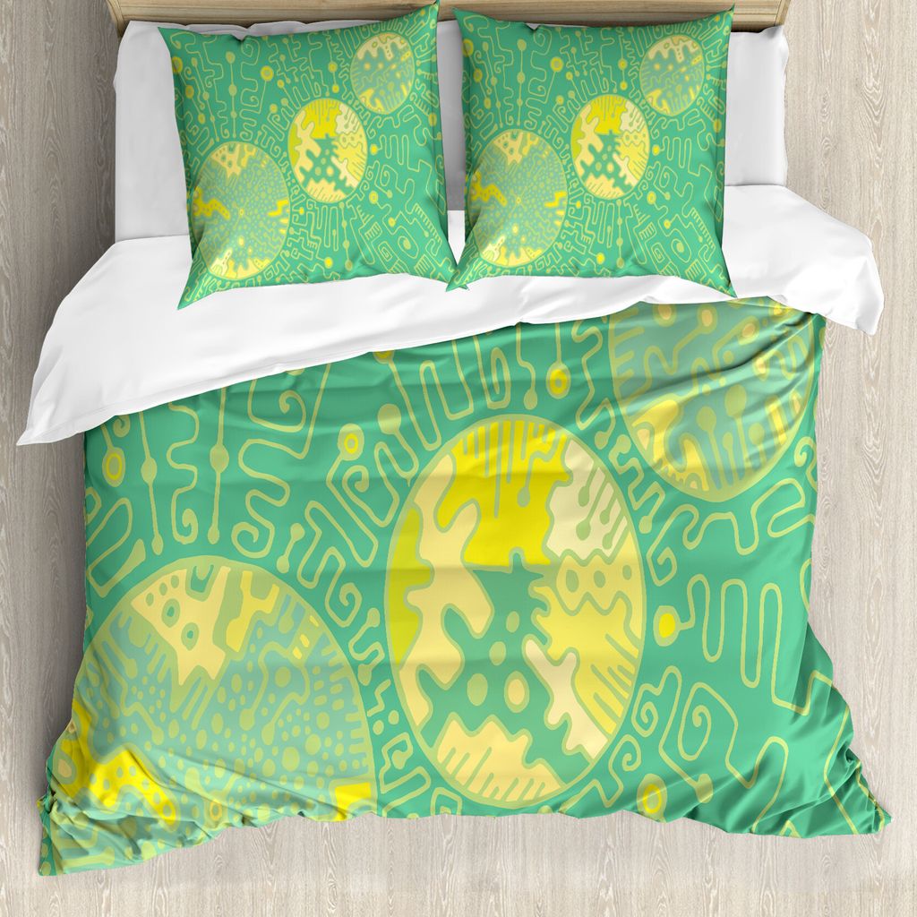 ABAKUHAUS Abstrakt Surreal Bettbezug Set für Einzelbetten, Gekritzel, Milbensicher Allergiker geeignet mit Kissenbezug, 155 cm x 220 cm - 80 x 80 ...