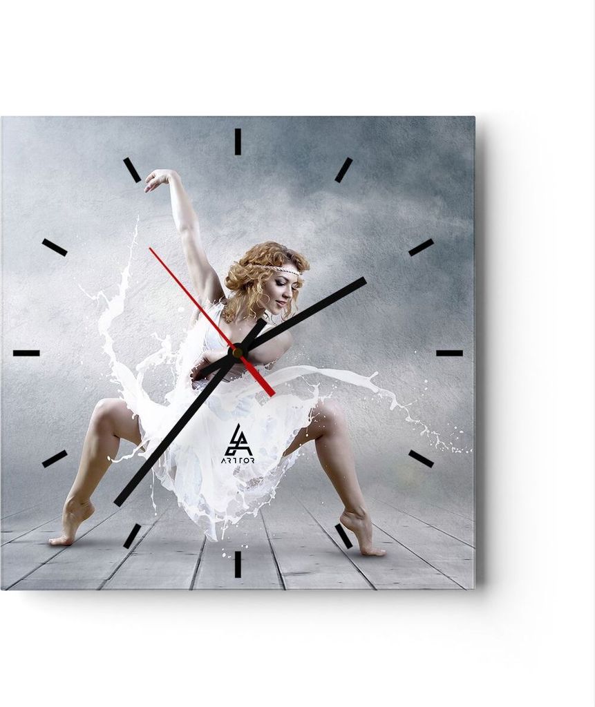 Wanduhr - Quadrat - Glasuhr - Frau Tänzerin Ballett - 40x40cm - Schleichendes Uhrwerk - Lautlos - zum Aufhängen bereit - Dekoration Modern - Wand...