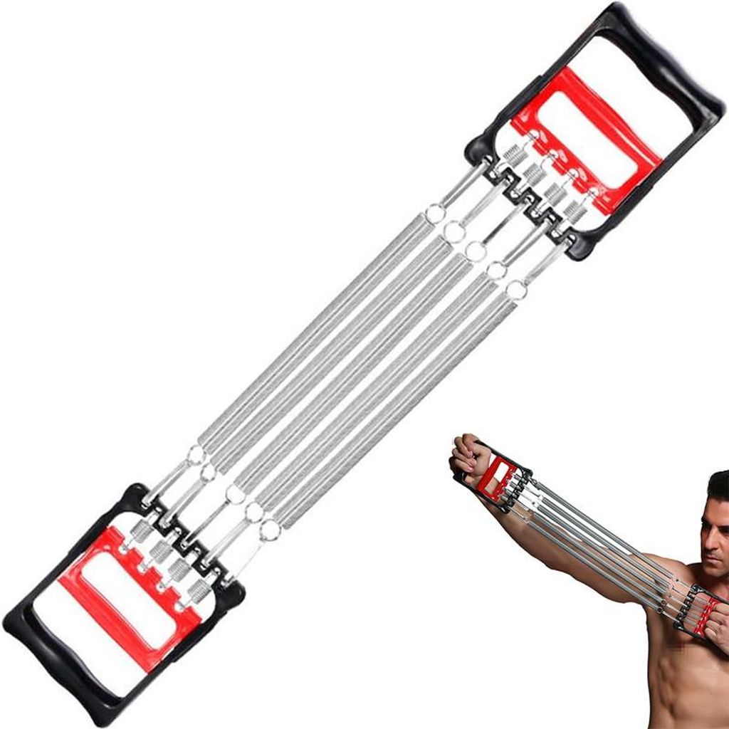 Federzug Expander Brusttrainer Armtrainer mit 5 Federn verstellbar Muskeltrainer Fitnessgerät für Zuhause Gym Rot Schwarz