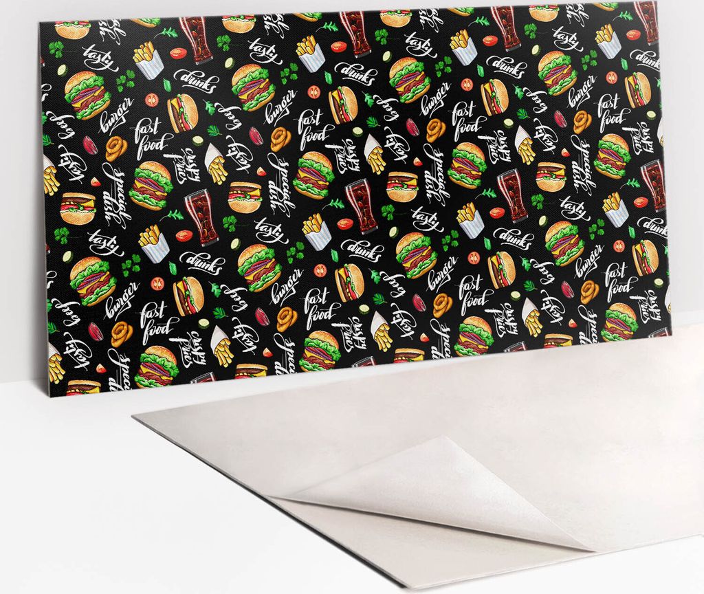 PVC-Wandschutz für die Küche - Stilvoller Schutz für Ihre Wände 100 x 50 Fast -Food -Motive