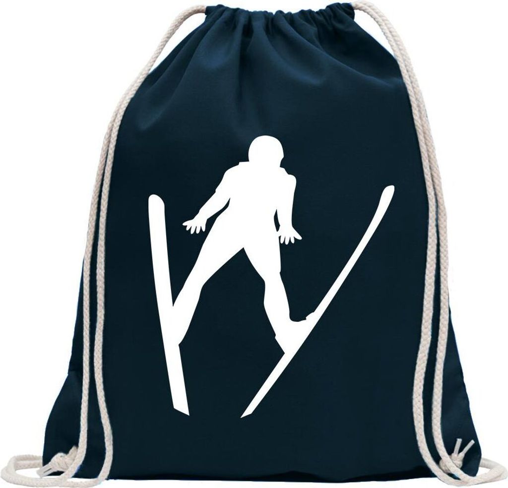Kiwistar - Turnbeutel - dunkelblau - Skispringen Sportler Figur - Fun Rucksack Sport Beutel Gymsack Baumwolle mit Ziehgurt