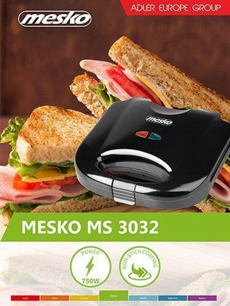 Mesko Home MS 3032 Sandwich-Toaster 850 W Schwarz Produktbild 