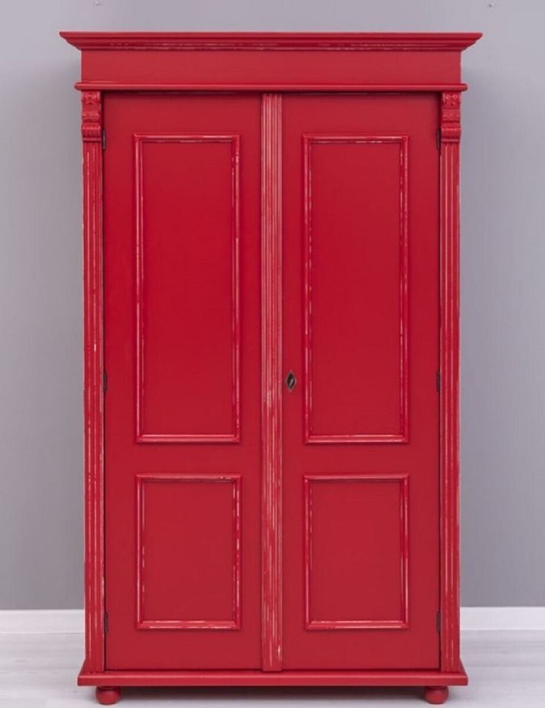 Casa Padrino Landhausstil Shabby Chic Kleiderschrank Antik Rot 110 x 58 x H. 180 cm - Massivholz Schlafzimmerschrank mit 2 Türen - Schlafzimmer M...