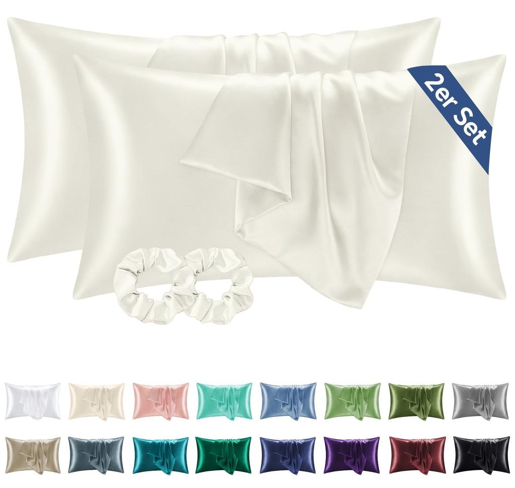 Satin-Kissenbezug 40 x 80 cm, elfenbeinweiß - Set mit 2 Produktbild 