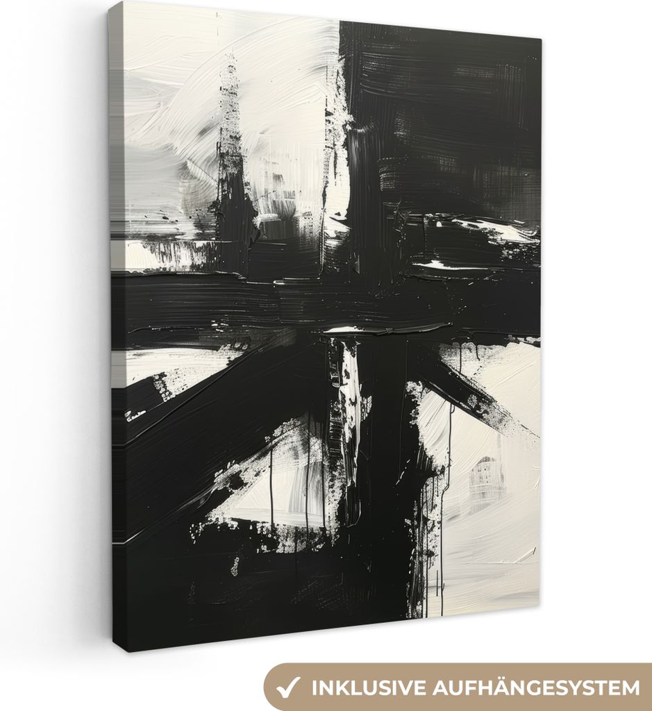 MuchoWow - Leinwandbilder - Modern - Schwarz und weiß - Abstrakt - Kunst, Wandbild, Wanddeko Bilder Wohnzimmer, 30x40 cm