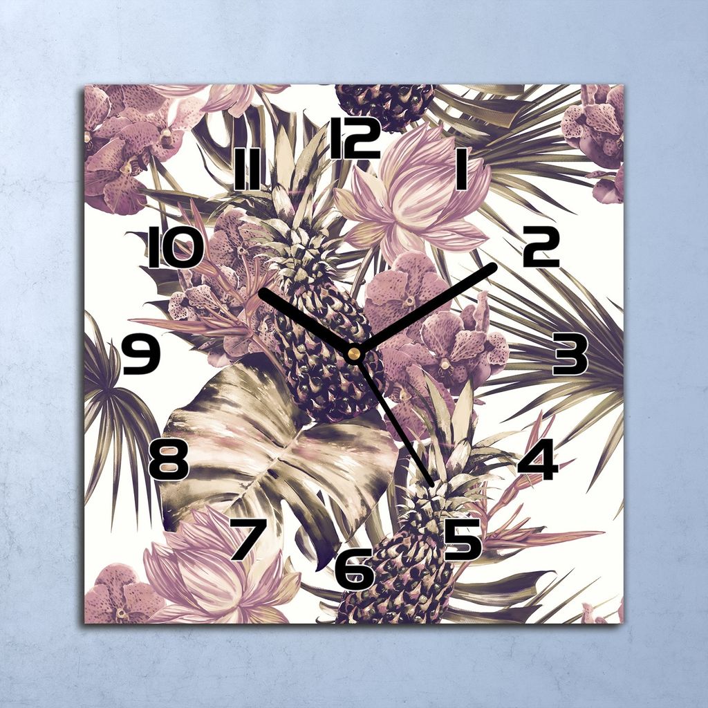 Wanduhr Echt-Glas-Küchenuhr Tropisch Abstrakt Quarz Lautlos 30x30 Deko Bilder