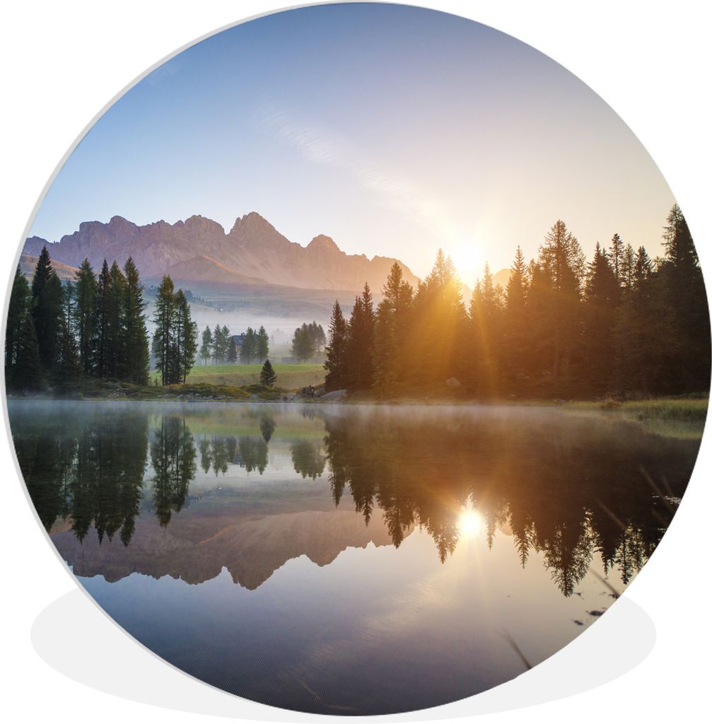 MuchoWow Rundes Wandbild - Runde Bilder Sonnenaufgang am Pragser Wildsee in Italien Ø 90 cm Kreis Wanddekoration Kunststoff - Wandkreis - Wandsc...