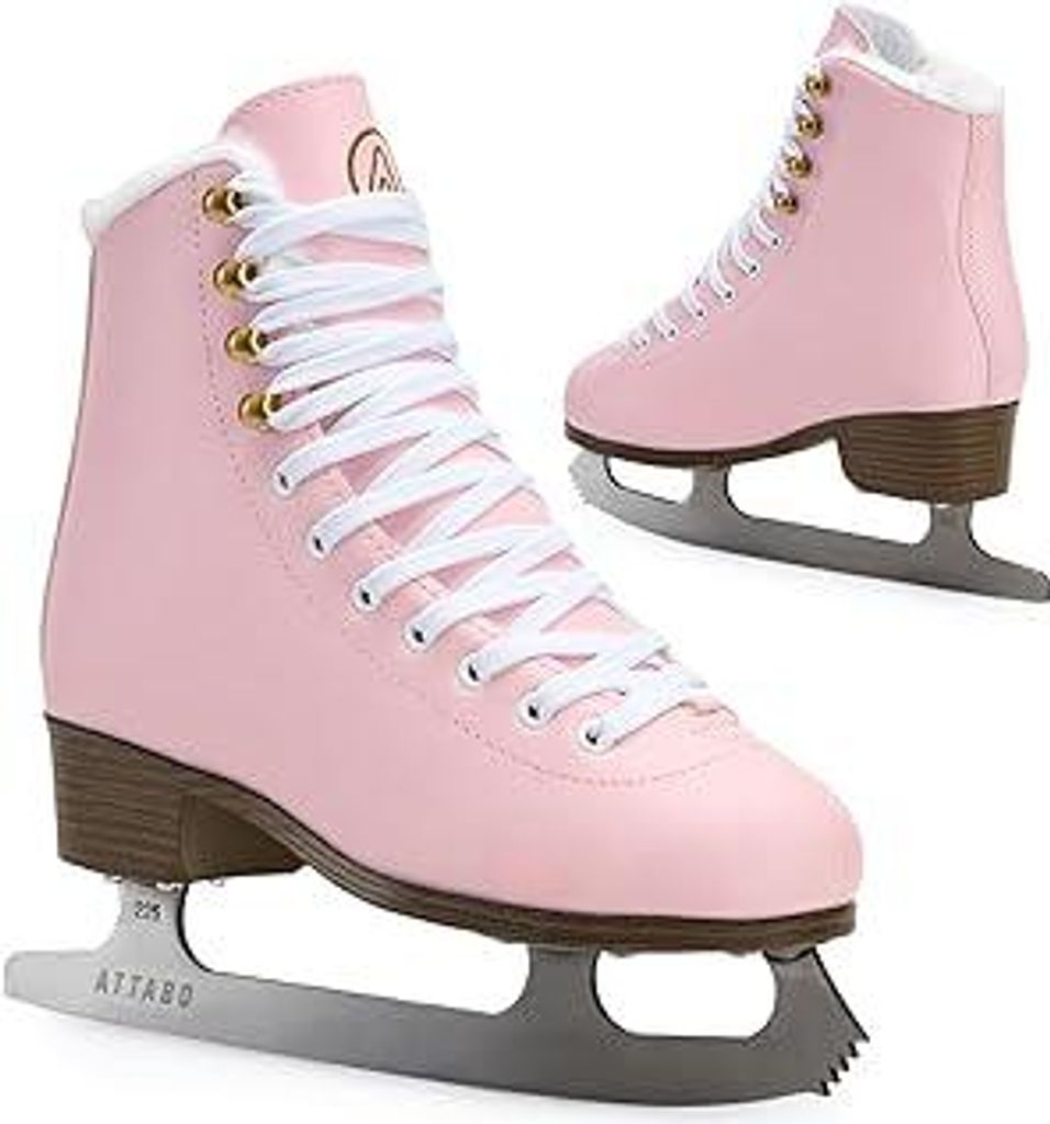 ATTABO Eiskunstlauf Schlittschuhe Damen ISLA Schwarz Größe 37-41EU Edelstahlkufe Ideal für Anfänger oder Fortgeschrittene PVC Obermaterial Star...