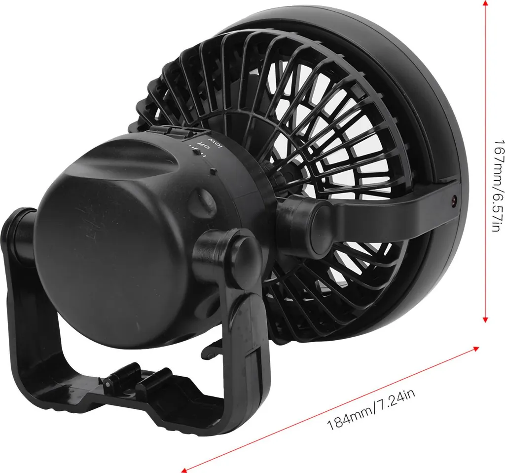 Lampe Ventilateur Camping 18 LED Puissante avec Crochet de Suspension Noir - 5