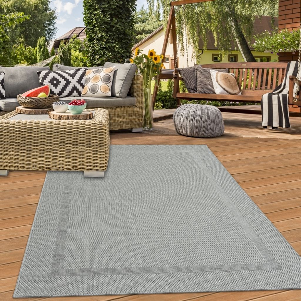 Modern-praktischer Teppich mit Bordüre in grau Größe - 160 x 220 cm