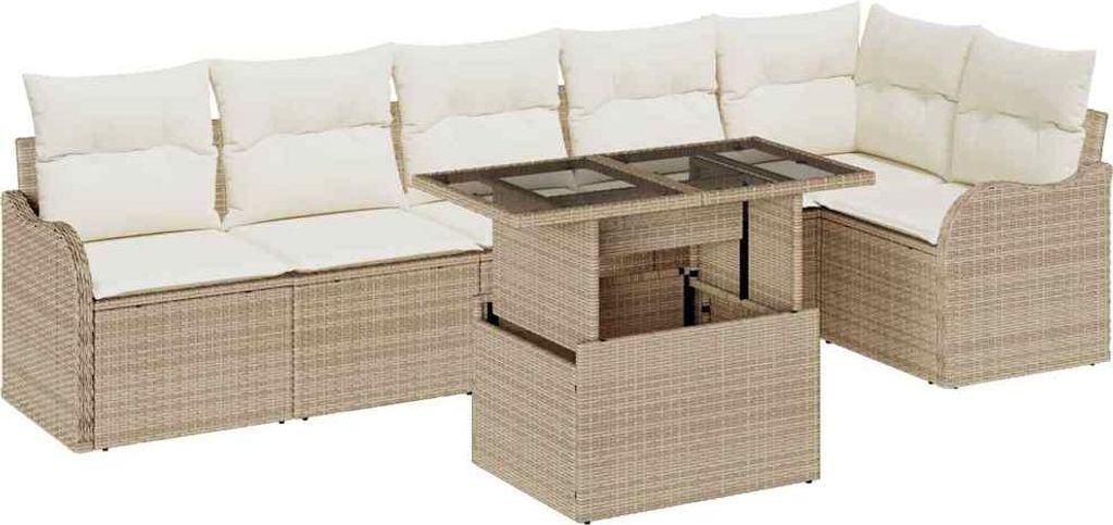 vidaXL Sofa Set mit Kissen 7 pcs Beige Poly Rattan