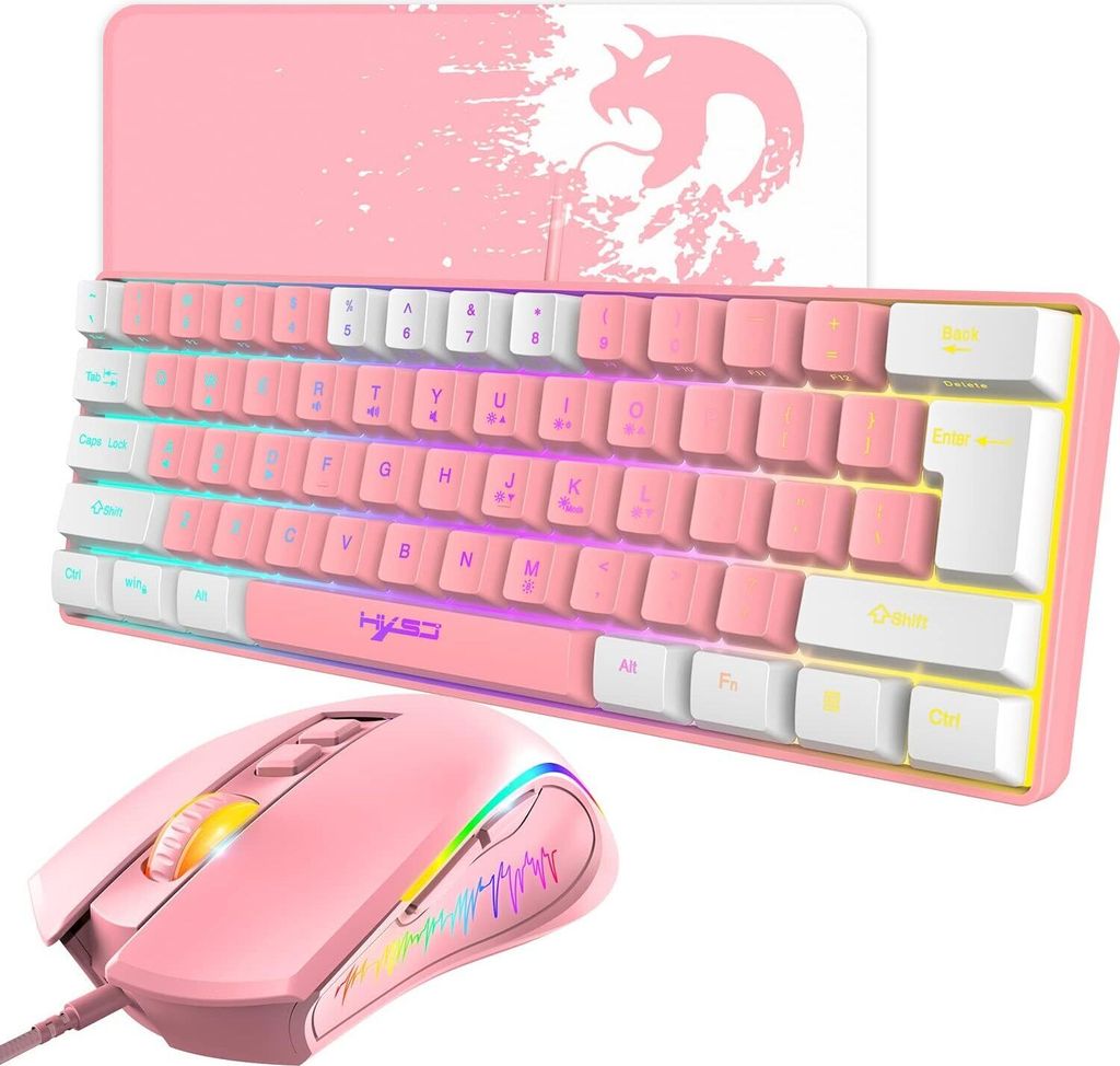 Gaming Keyboard & Maus Combo, mit 61 Tasten RGB Backlit Gaming-Tastatur, Mauspad, 7 Farbatmungslicht Gaming-Maus, 3600 DPI, Panda-Serie Farbe, für...