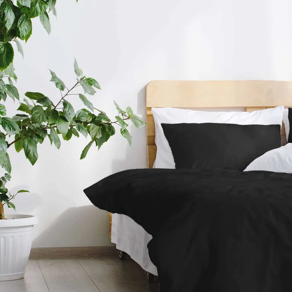Lovely Casa Set Biancheria Da Letto Matrimoniale - Copripiumino 220x240 Cm Con 2 Federe 63x63 Cm, In Cotone, Colore Nero