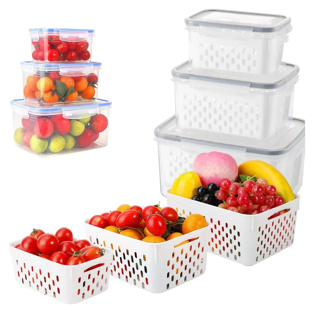 Organizer Frigo 3 Pezzi - Scatole Frutta Ermetiche con Colino Interno