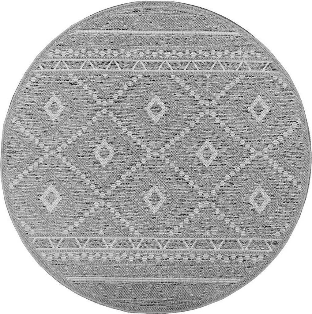 Outdoor Indoor Teppich Flachgewebe Küchenteppich Balkon Terasse Beige Grau Rund