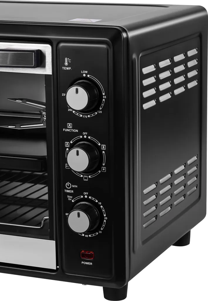 KRAFT&DELE | Mini forno, forno a convezione da tavolo, 45 L, 2000 W, illuminazione interna, 6 funzioni, temperatura fino a 230 °C, doppia porta in vetro, spiedo girevole incluso, calore superiore, calore inferiore, ventilazione, frontale in vetro a specchio - 7