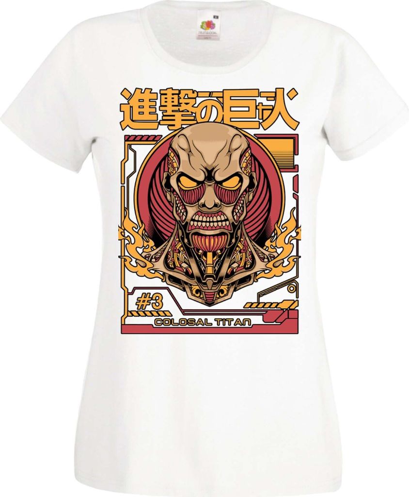 Damen T-Shirt Manga Anime Attack Anime On Titan Colosal Titan Colosal Attack, Lady L / Weiß