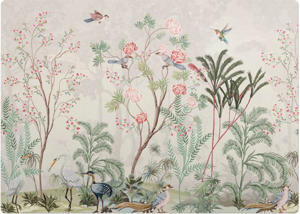 Exotische Vögel und Blumen – Bodenschutzmatte – Stuhlunterlage 140x100 cm – Rutschfest – Hartbodenmatte