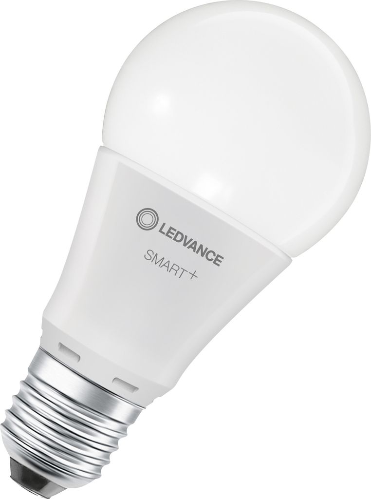 A white LED light bulb with a silver base, shown against a white background.