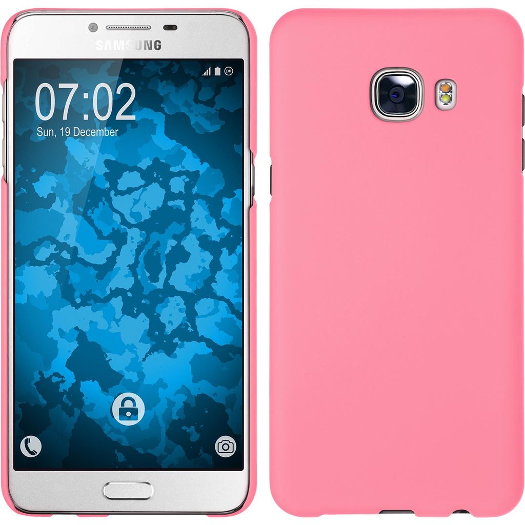 PhoneNatic Case kompatibel mit Samsung Galaxy C5 - Hülle rosa gummiert Hard-case + 2 Schutzfolien