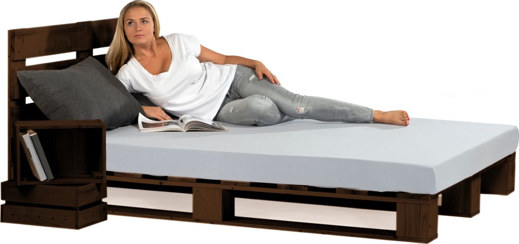 Lermowood Palettenbett 200 x 200 cm mit Kopfteil Palisander Holzbett Massivholzbett Bett aus Paletten Seniorenbett Kinderbett Jugendbett