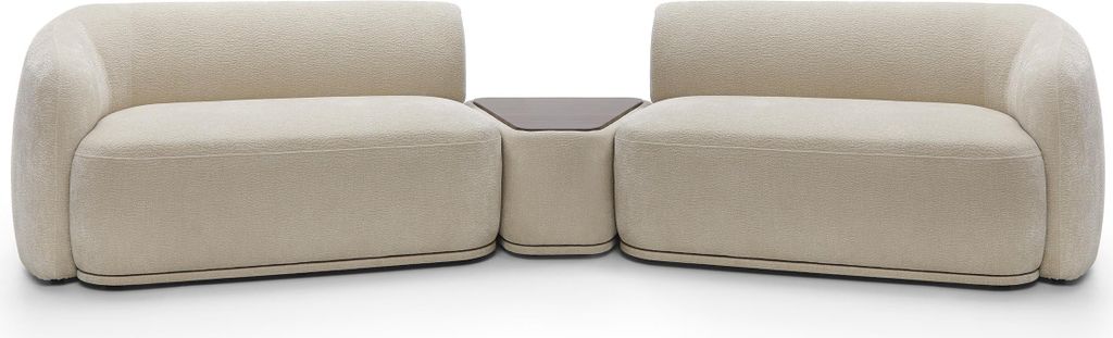 BETTSO Modulares Sofa + Dreieckspouffe beige NOBIS mit elegant abgerundeten Seiten und bequemem Sitz