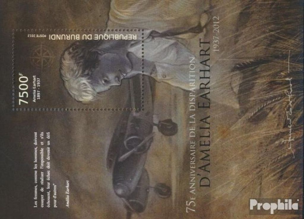 Briefmarken Burundi 2012 Mi Block 314 (kompl. Ausgabe) postfrisch Amelia Earhart
