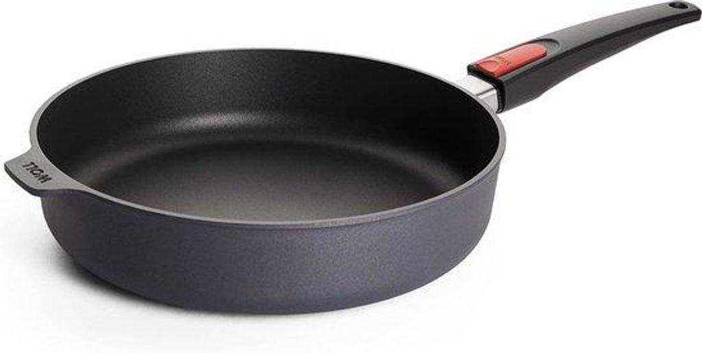 Induktief Pannenset, Ø 28 cm, 7 cm hoch, mit abnehmbarem Griff, für alle Fornisse geeignet, gusseisern, antiaanbakbelag, backofenfest, antracit