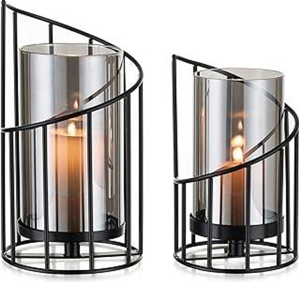 Windlicht Kerzenständer Schwarz Deko Modern: Candeldo 2er Set Kerzenhalter Metall Windlicht Outdoor Tischdeko Wohnzimmer Badezimmer Garten Windlic...