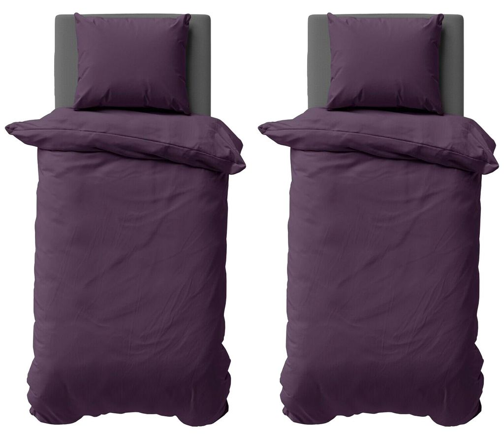 4 teilige Uni Bettwäsche 155x220 cm Mikrofaser Aubergine Produktbild 