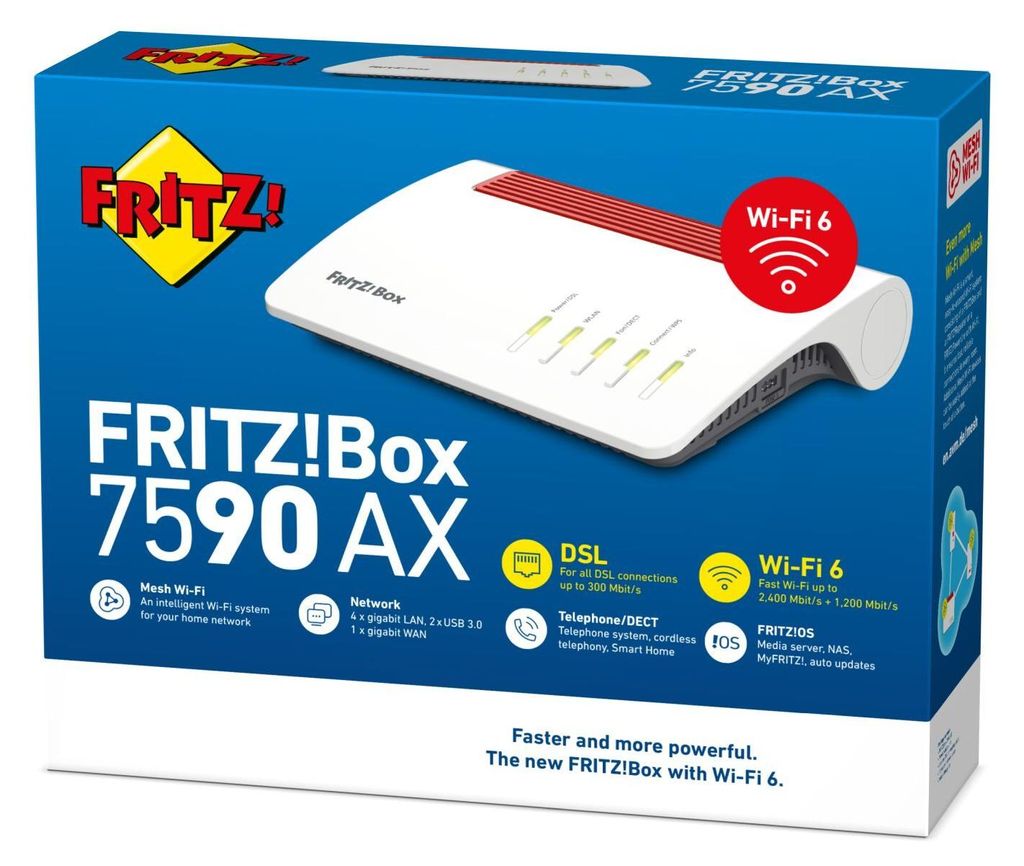 FRITZ! AVM FRITZ!Box 7590 AX - WLAN-System - (Router) - Netz - DSL-Modem 1GbE - Wi-Fi 6 - Dual-Band