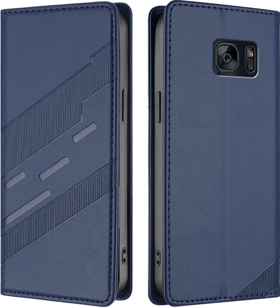 Hülle für Samsung Galaxy S7, Kunstleder Brieftaschen Handyhülle mit Kartenfach und Standfunktion Blau