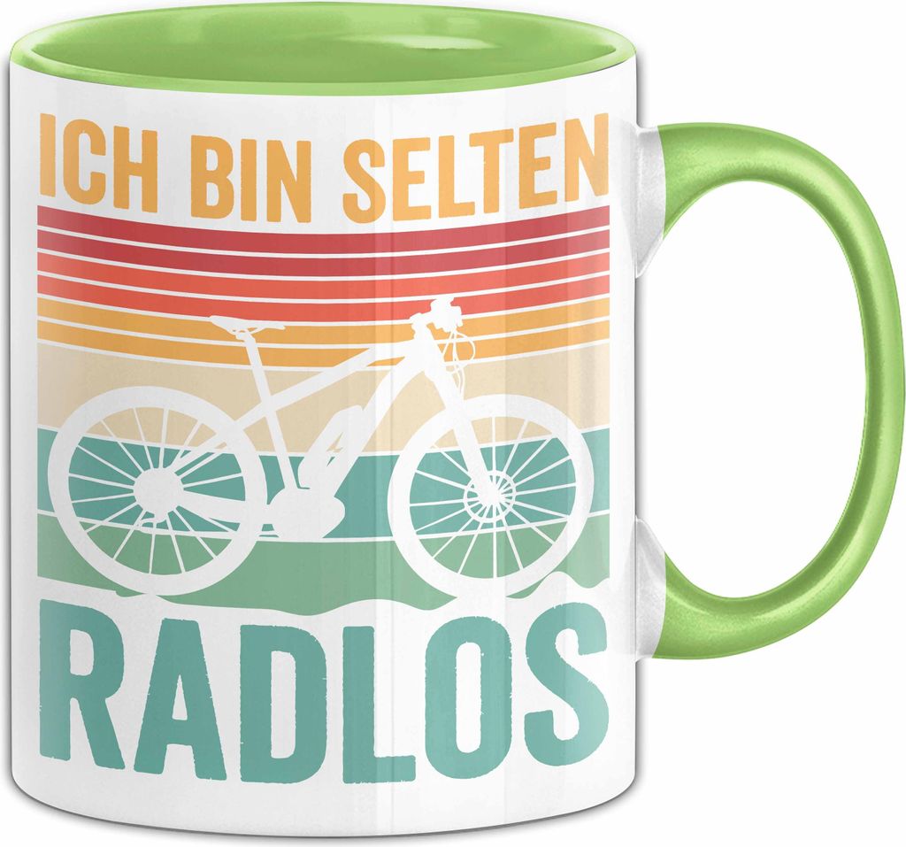 E-Bike Tasse Geschenk Spruch Elektrofahrrad Mann Fahrrad ich bin selten radlos (Grün)