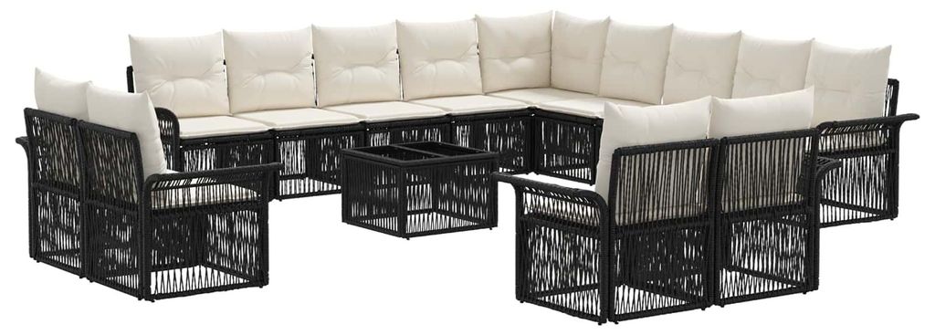 vidaXL Gartensofa-set 14 pcs Schwarz und Cremeweiß Poly-Rattan