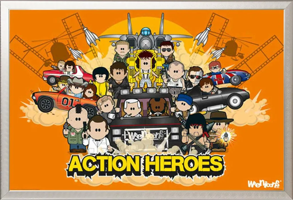 Cornice Shinsuke Maxi Argento con Poster Weenicons Action Heroes 61x91
